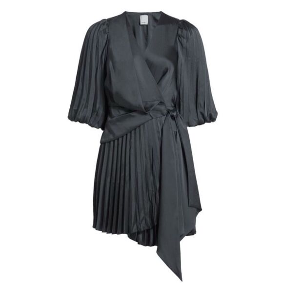 NWT ACLER satin wrap pleated Harlem dress in petrol US 4, $399 - Picture 4 of 13